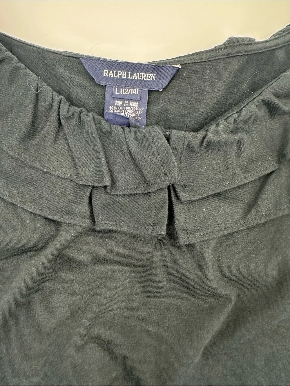 Ralph Lauren Girls Black Ruffle Hem Dress Size Large 12-14 Sleeveless 1298